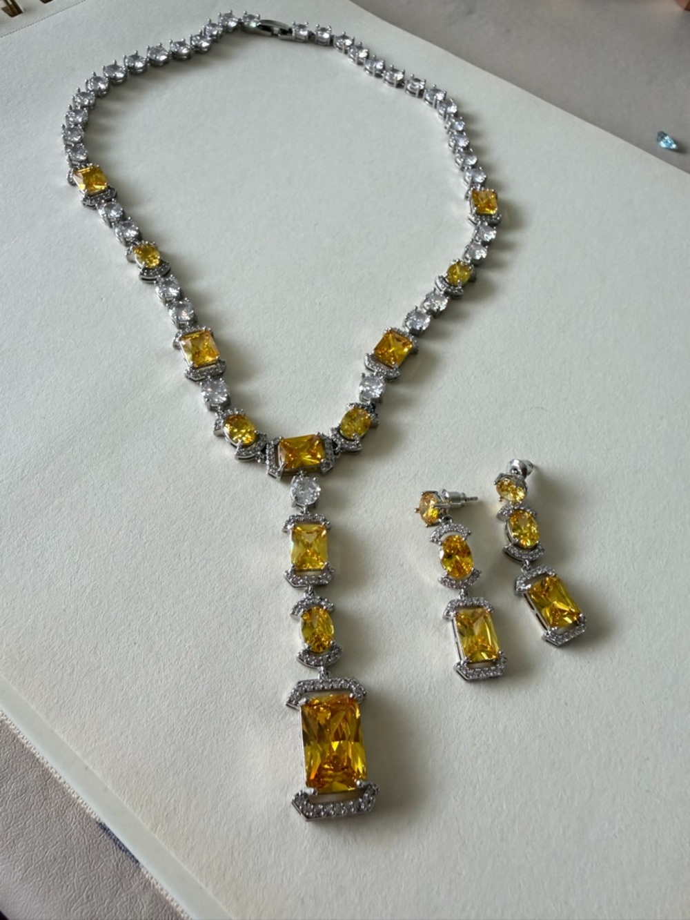 Yellow Cubic Zirconia Necklace and Earrings Set - Luxury Women Jewelry